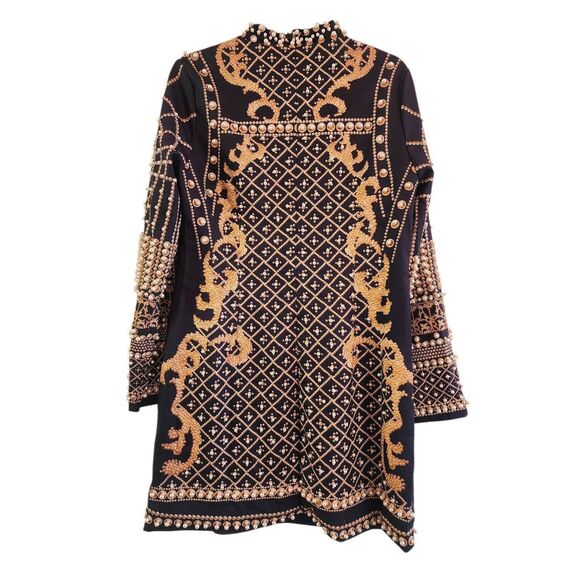 Women's fashion mock neck printed faux pearl beaded long sleeve size Large black - Picture 4 of 12